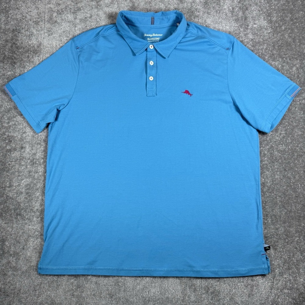 Tommy Bahama Polo Shirt Men's XXL Blue Short Sleeve IslandZone Beach Golf